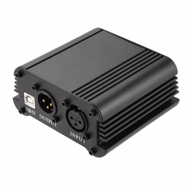 48V 1-Channel Phantom Power Supply with One XLR Audio Cable for Condenser Microphone Studio Music Voice Recording Equipment