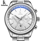 IK Brand Man Automatic Mechanical Watch Mens 24 Hours Calendar Luminous Silver Full Steel Watches Fashion Simple Casual relojes