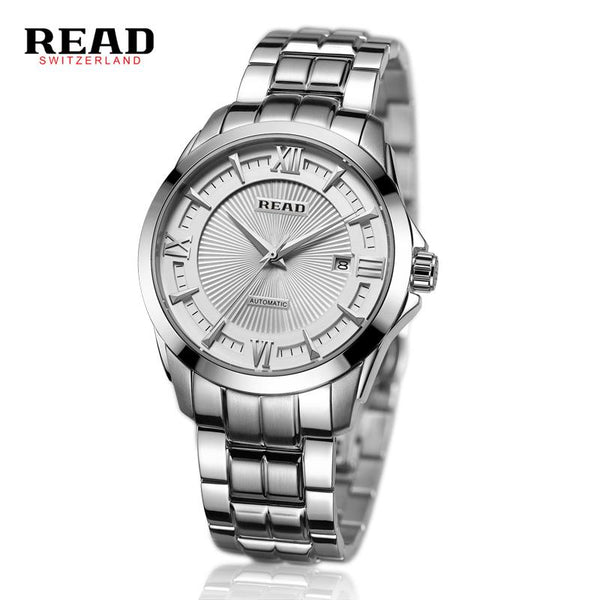 2017 Luxury READ Brand Mens Watch Automatic Watch Silver Case Calendar Male Clock Silver Mechanical Watch Relogio Masculino