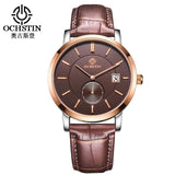 OCHSTIN Top Brand  Fashion Mens Watch Leather Band Date 5ATM Sport Watches Men Casual Roman Scale Business Quartz Wrist watches