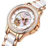 BUREI Luxury Crystal Sapphire Ladies Ceramic Band Automatic Mechanical Watch Waterproof Wristwatches With Premiums Package 15022