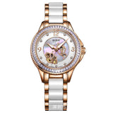BUREI Luxury Crystal Sapphire Ladies Ceramic Band Automatic Mechanical Watch Waterproof Wristwatches With Premiums Package 15022