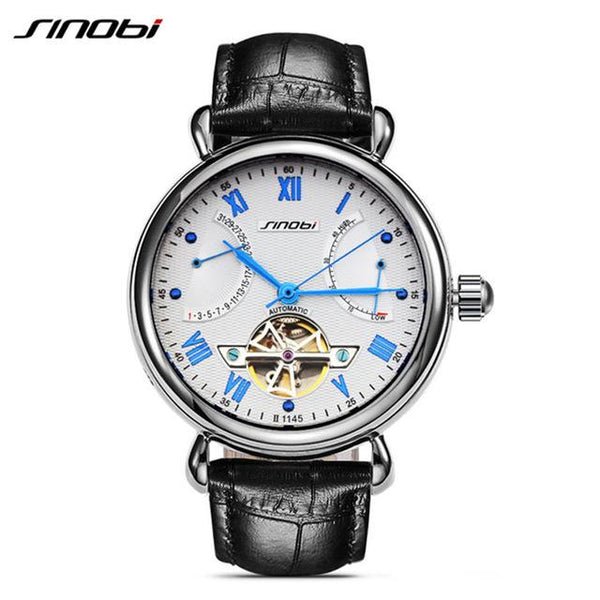 SINOBI Designer Men Self Wind Genuine Leather Mechanical Automatic Watch Mens Watches Top Brand Luxury montre automatique homme