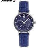 SINOBI Wathes Women Red Genuine Leather Strap Luxury Female Watch Rattrapante Outdoor Date Blue Quartz Ladies Wristwatch 1136