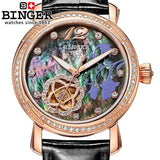 Switzerland Binger Women's watches fashion luxury clock leather strap automatic winding mechanical Wristwatches B-1132L-4