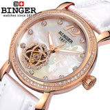 Switzerland Binger Women's watches fashion luxury clock leather strap automatic winding mechanical Wristwatches B-1132L-2