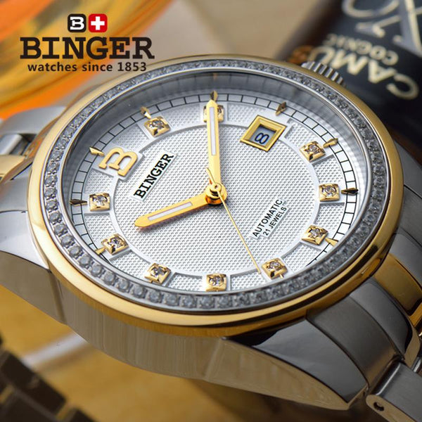 2016 Switzerland Wristwatches BINGER 18K gold men's watch luxury top brand self-wind automatic Wristwatches B5010-4