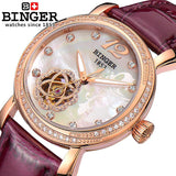 Switzerland Binger Women's watches fashion luxury clock leather strap automatic winding mechanical Wristwatches B-1132L-5