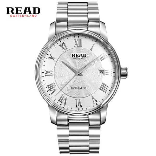 READ automatic Watches Branded Mens Classic Stainless Steel Self Wind Skeleton Mechanical Watch Fashion Cross Wristwatch R8040