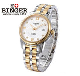 Switzerland men's watch luxury brand Wristwatches BINGER 18K gold Automatic self-wind full stainless steel waterproof  B-1102G-8
