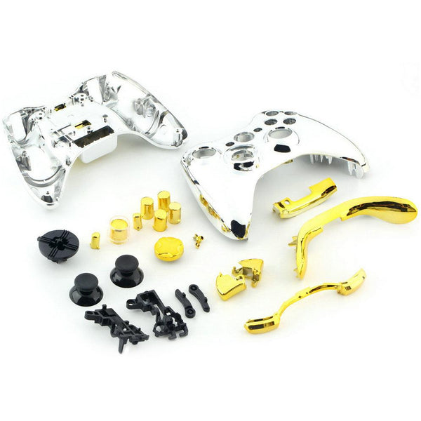 Custom Chrome Silver Controller Shell for Xbox 360 Housing with Full Chrome Gold Buttons Inserts Accessories Wholesale