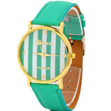 2017 Genvivia Brand 3color Quartz Watches Women Classic Stripes Print PU Leather Woman Man Analog Wrist Watch #T40 Gift