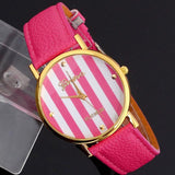 2017 Genvivia Brand 3color Quartz Watches Women Classic Stripes Print PU Leather Woman Man Analog Wrist Watch #T40 Gift