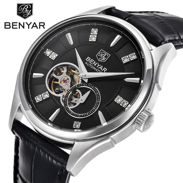 BENYAR Automatic Mechanical Skeleton Watch Men Genuine Leather tourbillon Mechanicals Mens Watches Top Brand Luxury Male Clock
