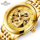 reloj hombre Dragon Skeleton Mechanical  WristWatch Men Stainless Steel Strap Gold Clock 50m Military Army Waterproof Men watch