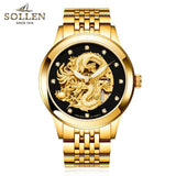 reloj hombre Dragon Skeleton Mechanical  WristWatch Men Stainless Steel Strap Gold Clock 50m Military Army Waterproof Men watch