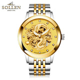 reloj hombre Dragon Skeleton Mechanical  WristWatch Men Stainless Steel Strap Gold Clock 50m Military Army Waterproof Men watch