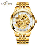 reloj hombre Dragon Skeleton Mechanical  WristWatch Men Stainless Steel Strap Gold Clock 50m Military Army Waterproof Men watch