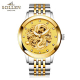reloj hombre Dragon Skeleton Mechanical  WristWatch Men Stainless Steel Strap Gold Clock 50m Military Army Waterproof Men watch