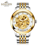 reloj hombre Dragon Skeleton Mechanical  WristWatch Men Stainless Steel Strap Gold Clock 50m Military Army Waterproof Men watch