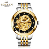 reloj hombre Dragon Skeleton Mechanical  WristWatch Men Stainless Steel Strap Gold Clock 50m Military Army Waterproof Men watch