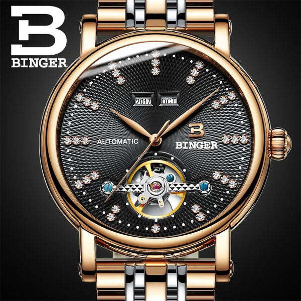Switzerland BINGER men's watch luxury diamond Full stainless Steel sapphire Superior quality Mechanical Wristwatches B-1173-4