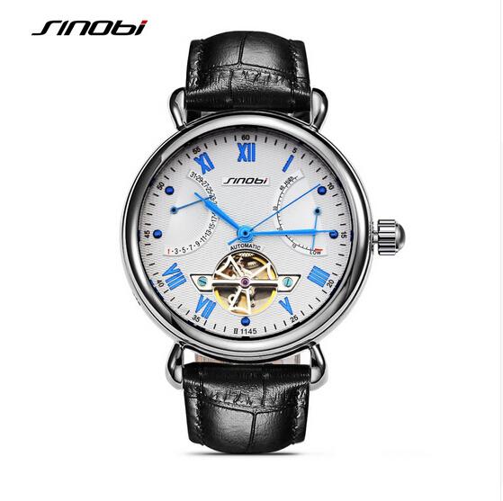 SINOBI Skeleton Watch Luxury Sapphire Crystal Men's Watch Mechanical Wrist watches Men Watch Clock saat montre relogio masculino