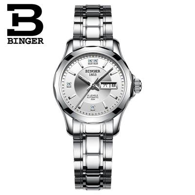 2017 Binger Watch Women Luxury Brand Japan Automatic Mechanical Movement Wrist Sapphire Waterproof Ladies Watch gold 8051