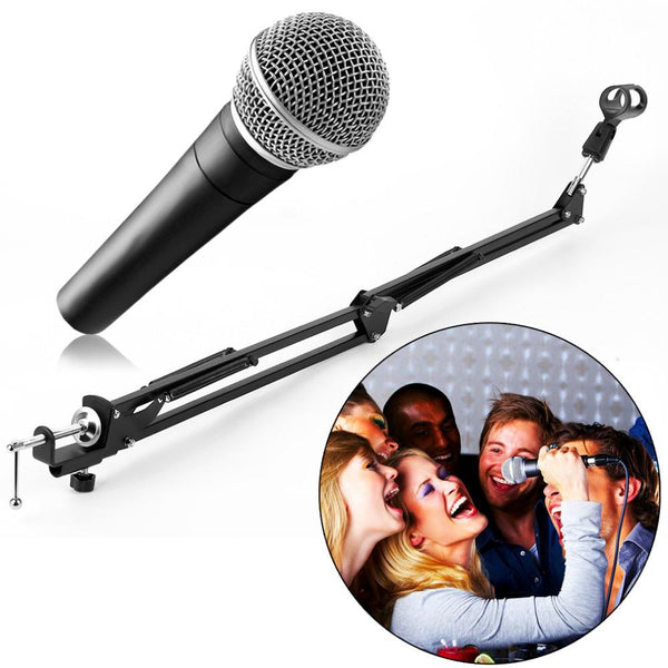 Extendable Recording Microphone Suspension Boom Arm Stand Holder with Clip Table Mounting Clamp for Studio Broadcast Black