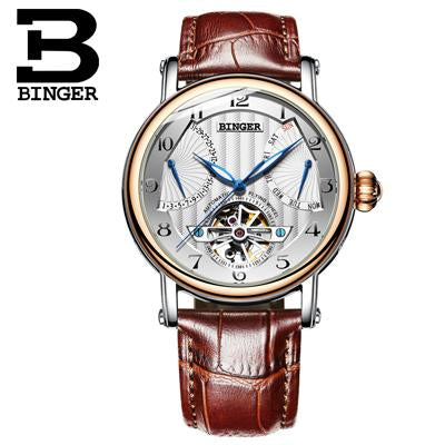 Switzerland watches men luxury brand BINGER business sapphire Water Resistant leather strap Mechanical Wristwatches B-1172-5