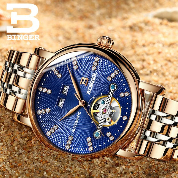 Switzerland BINGER men's watch luxury diamond Full stainless Steel sapphire Superior quality Mechanical Wristwatches B-1173-5