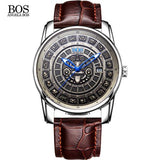 ANGELA BOS Retro 3D Maya Calendar Dial Stainless Steel Automatic Mechanical Watch Men Luminous Mens Watches Top Brand Luxury