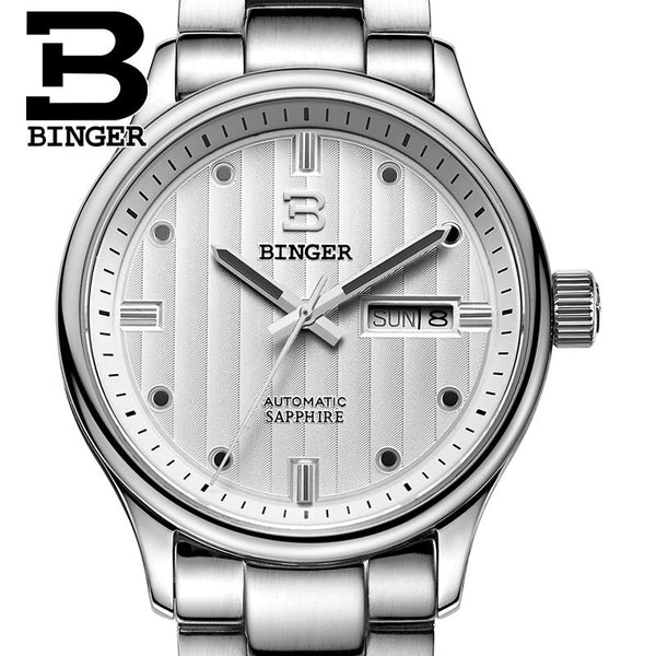 Switzerland men's watch luxury brand Wristwatches BINGER business Automatic men watches sapphire full stainless steel B5006-7