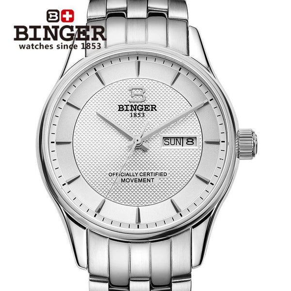 Switzerland men'swatch luxury brand Wristwatches BINGER luminous Mechanical clock full stainless steel Waterproof B5008-1