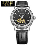 BUREI Luxury Men Crystal Sapphire Genuine Leather Automatic Mechanical Watch Waterproof Wristwatches With Premiums Package 5015