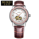 BUREI Luxury Men Crystal Sapphire Genuine Leather Automatic Mechanical Watch Waterproof Wristwatches With Premiums Package 5015