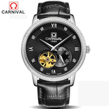 CARNIVAL Skeleton mens watches top brand luxury automatic mechanical watch sport waterproof black business belt watch Tourbillon