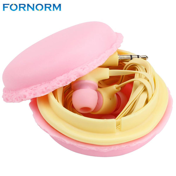 FORNORM Wired Music Earphone Earbud with 3.5mm plug Cute Macaron Storage Box no Microphone for iPhone Samsung MP3 iPod PC