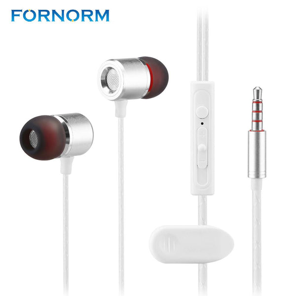 Fornorm Super Bass Stereo Sport With Microphone headset Metal 3.5mm Jack Earphone  For MP3 MP4 SmartPhone