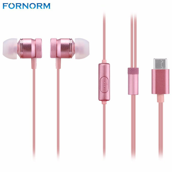 Fornorm USB Type C Wired Control Earphone USB-C Metal EarBuds HiFi Sound For Levi LeEco Le2 Xiaomi Mp3 Mp4