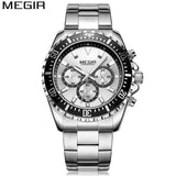 MEGIR Men Casual Quartz Sport Watch Chronograph Stainless Steel Waterproof Sports Wristwatches