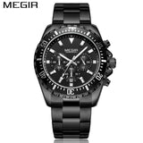 MEGIR Men Casual Quartz Sport Watch Chronograph Stainless Steel Waterproof Sports Wristwatches