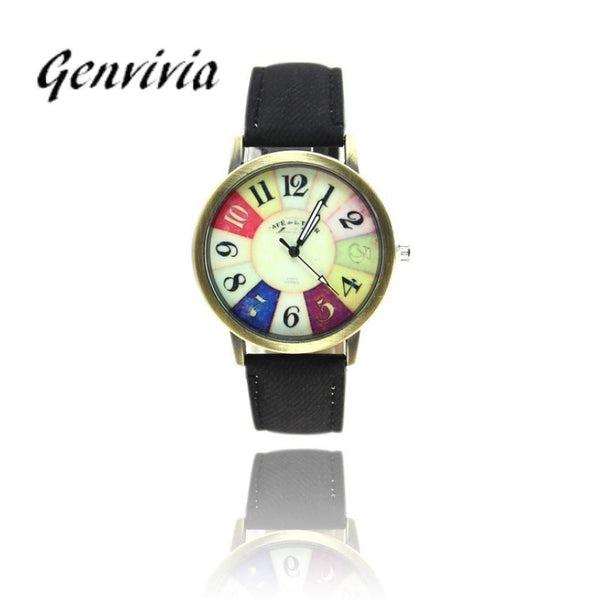 Genvivia Graffiti Pattern Women Watch 2017 Fashion Leather Band Analog Quartz Vogue Wrist Watches free shipping