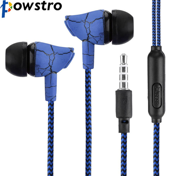 Powstro 3.5mm Wired Headset  In Ear Earphone Stereo Bass Music Earpieces with Microphone Cloth Rope for Cellphone MP3 MP4