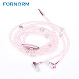 FORNORM 3.5mm Rhinestone Jewelry Pearl Necklace Earphones Sound In-ear Handsfree Earbuds With HD Microphone For SmartPhone