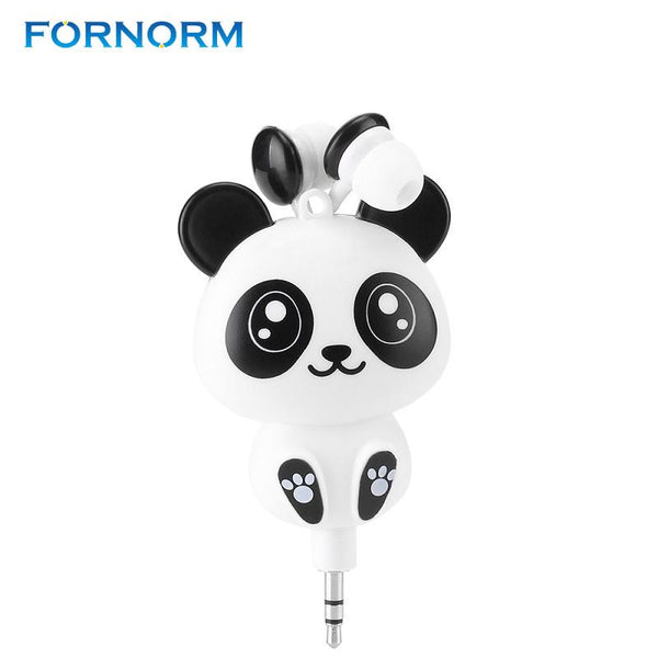 FORNORM 3.5mm Wired Cute Cartoon Cat/Panda Retractable In-Ear Earphones Mini Portable Headset MP3 Earphone Earbuds For iPhone 5