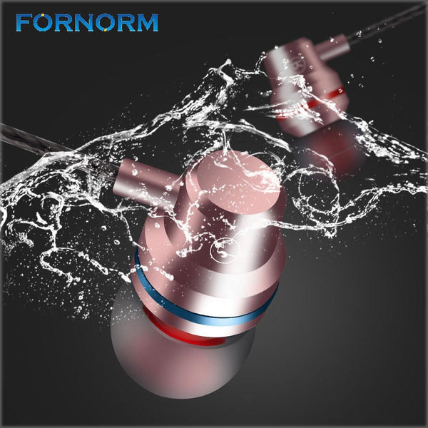 FORNORM Metal Stereo Earphone 3D Surround Sound 3.55mm Jack Hands Free Earbuds Silicone Ear Cap With HD Mic for Smartphone