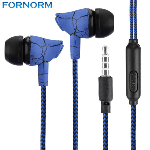 FORNORM 3.5mm Wired Earphones In Ear Earphone Stereo Bass Music Earpieces with Microphone Cloth Rope For Cellphone MP3 MP4 Ect