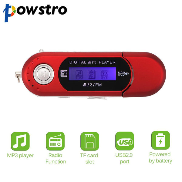 Powstro MP3 Player LCD Screen Portable USB Digital Support 32GB TF Card & FM Radio Music Player