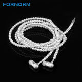 FORNORM Fashionable Girl Rhinestone Jewelry Pearl Necklace Earphones With Microphone Earbuds For Iphone Xiaomi Brithday Gift